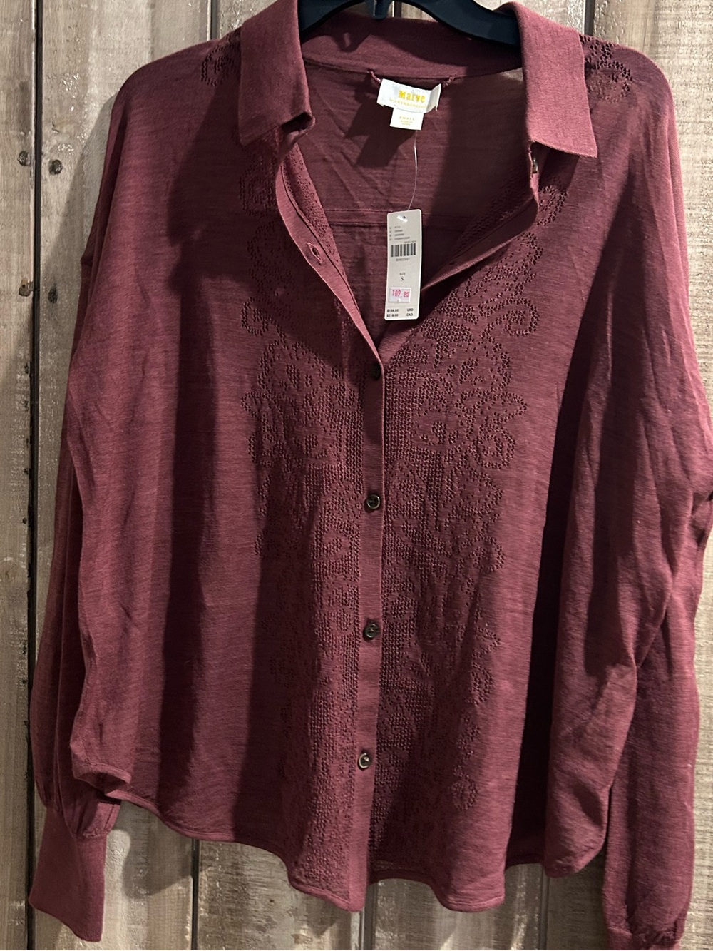 NWT Anthropologie pointelle burgundy button up blouse, S